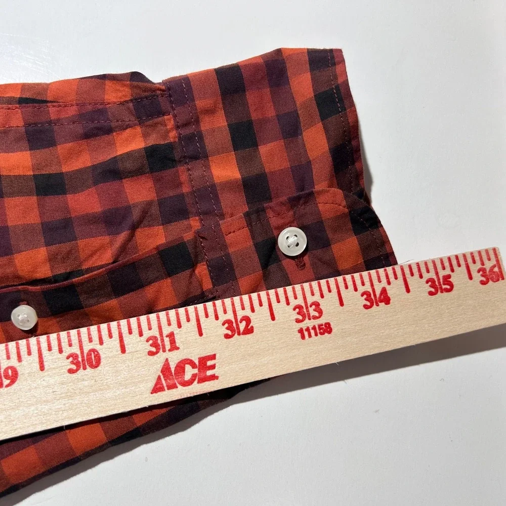 J. Crew Medium Slim Secret Wash Shirt Orange Gingham Stretch Button Down Mens